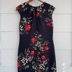 💙 Sharagano Navy with Red Flowers Dress Size 4